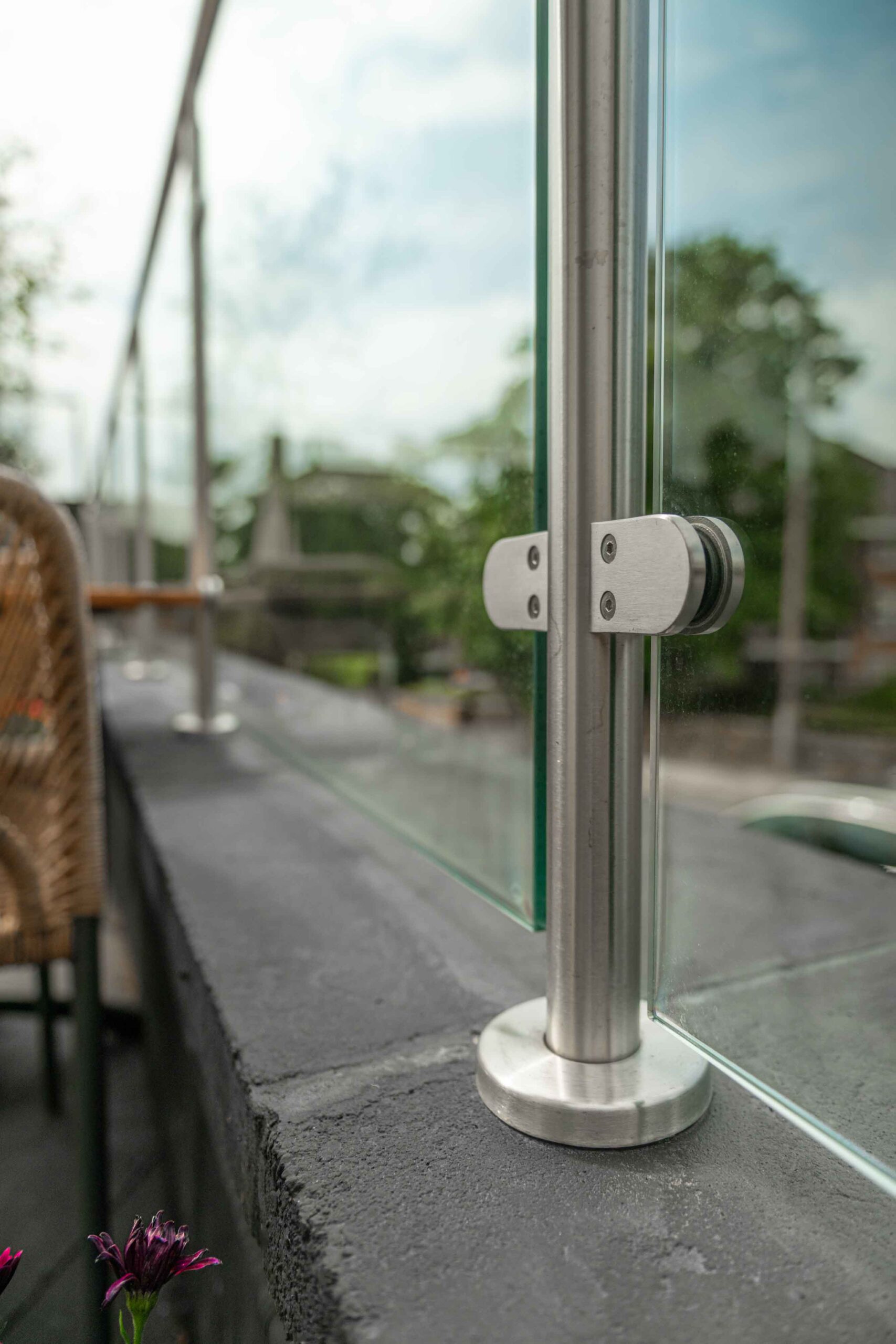 Glass railings at The Queens Arms Garden